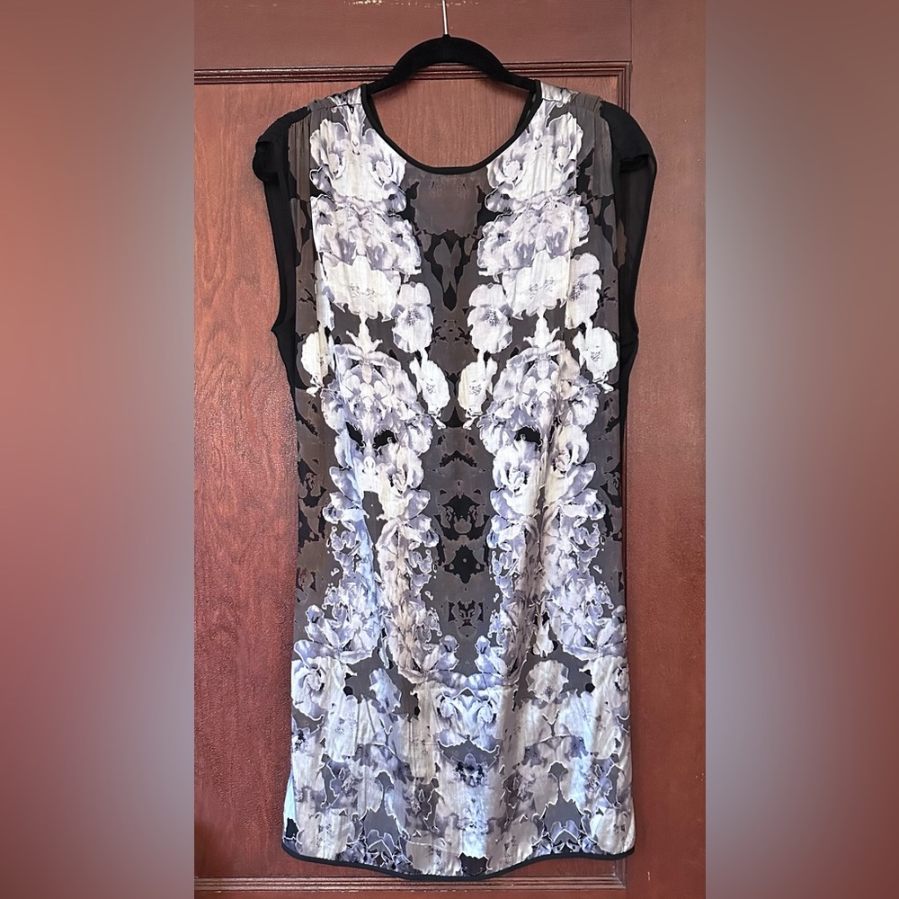 Max Studio Black Sheer Lavender and Silver Floral Dress *NWOT
